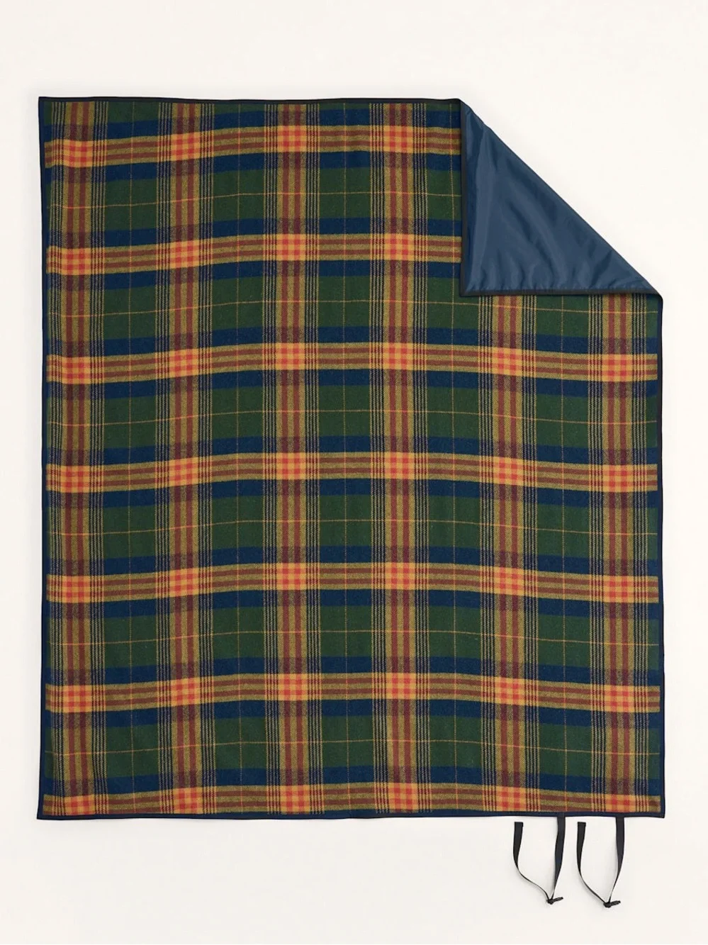 Pendleton Navy Duffel-Style Roll-Up Picnic Blanket Carrier with Plaid Trim